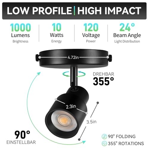 2-Pack Flush Mount LED Ceiling Spotlight Indoor, 10W Dimmable 2 Pack Black