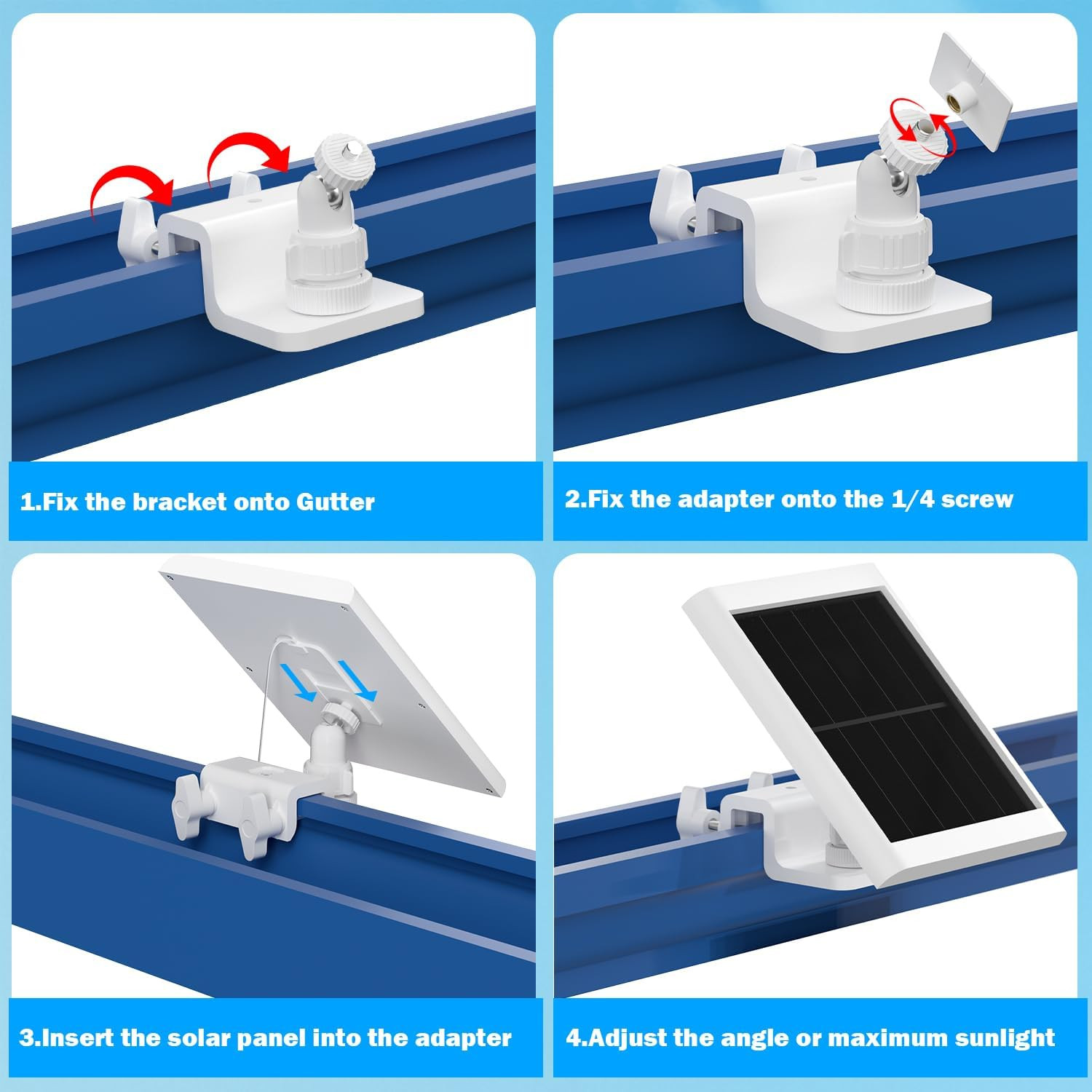 Didalo 2 Pack Gutter Mount Compatible for Ring Solar Panel, 360°Adjustable Unive