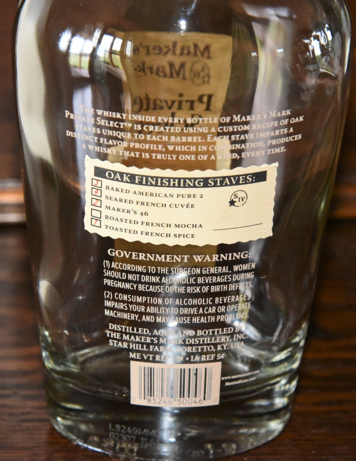 Maker's Mark PRIVATE SELECT Oak Stave Selection Whisky Bottle Empty 750ml