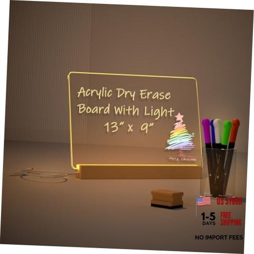 Light Up Dry Drase Board 13 x 9 inch with 5 Markers, Acrylic Lighting Clear