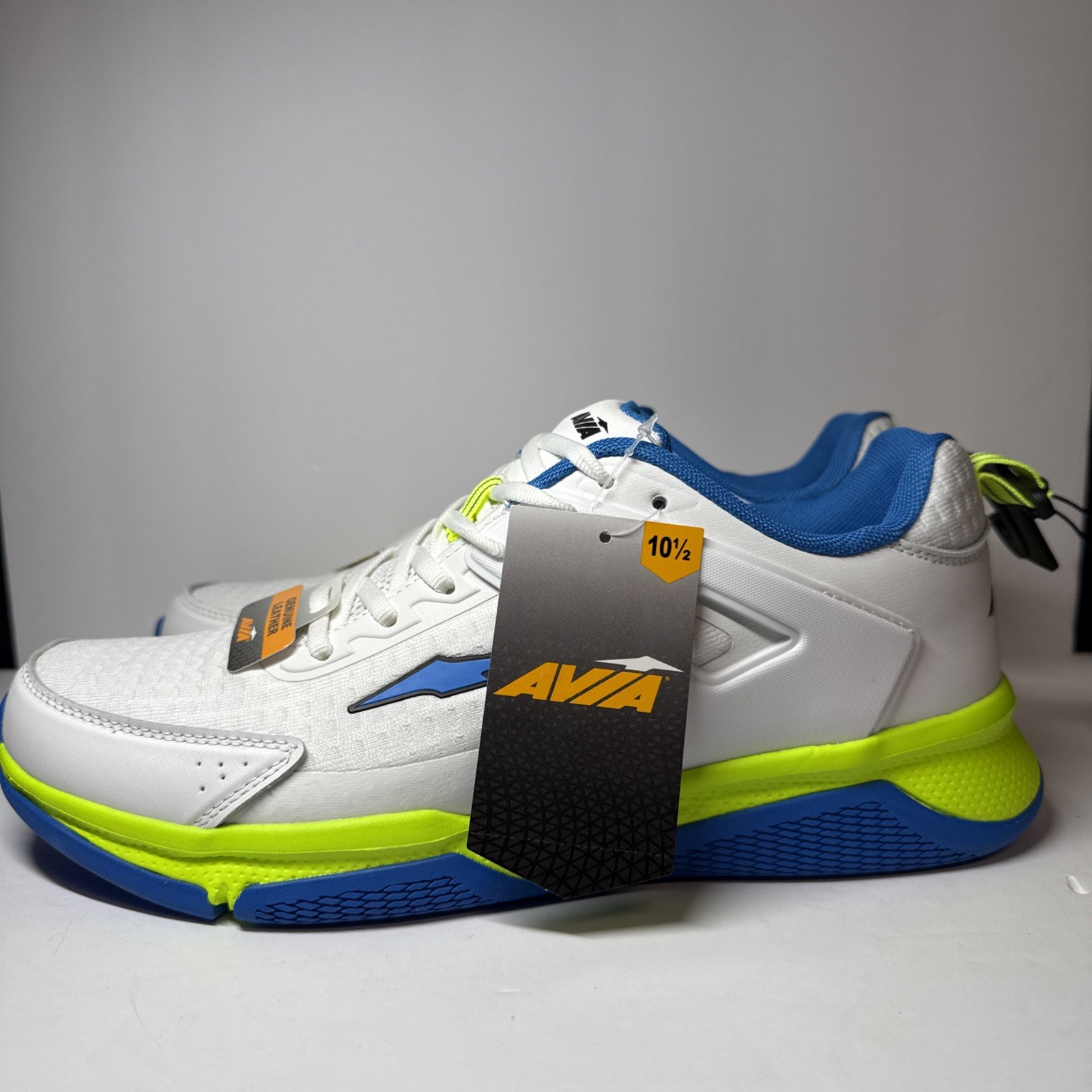Avia Men's Running Shoes White Blue Neon Green Size 10.5 Athletic Shoes Leather