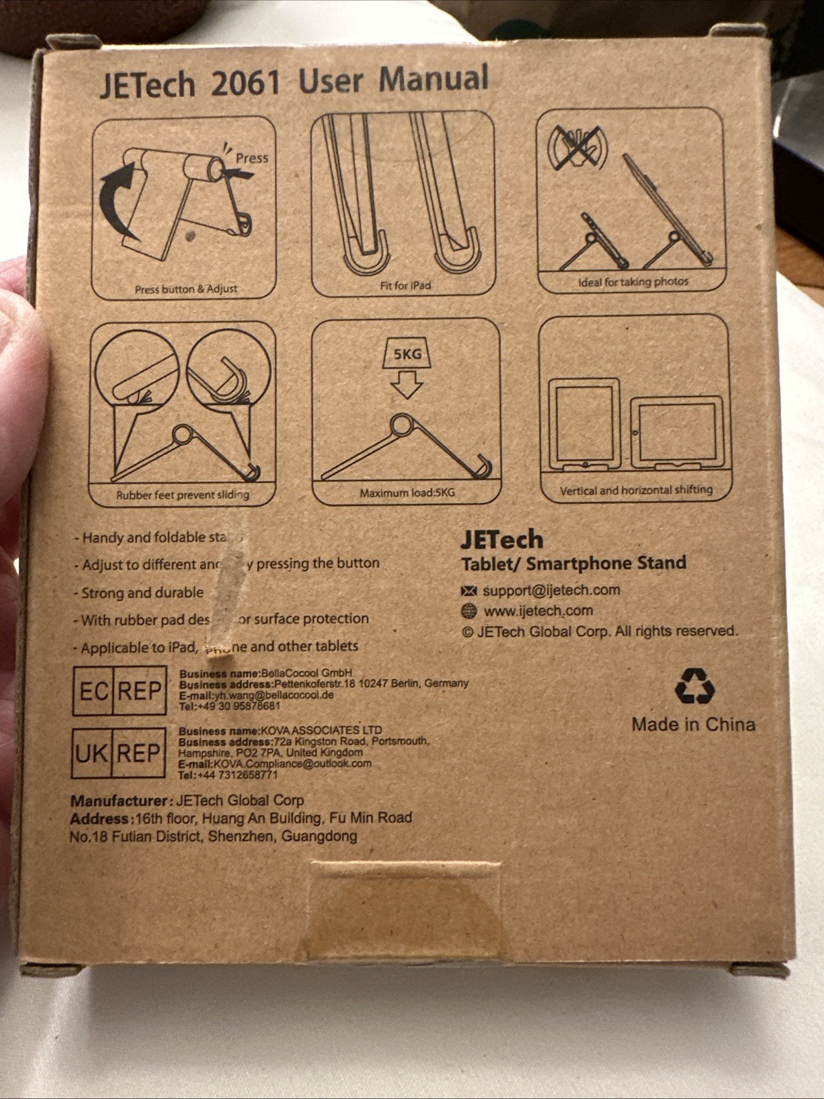 JETech Tablet Stand, Adjustable Portable Desktop Holder, Silver