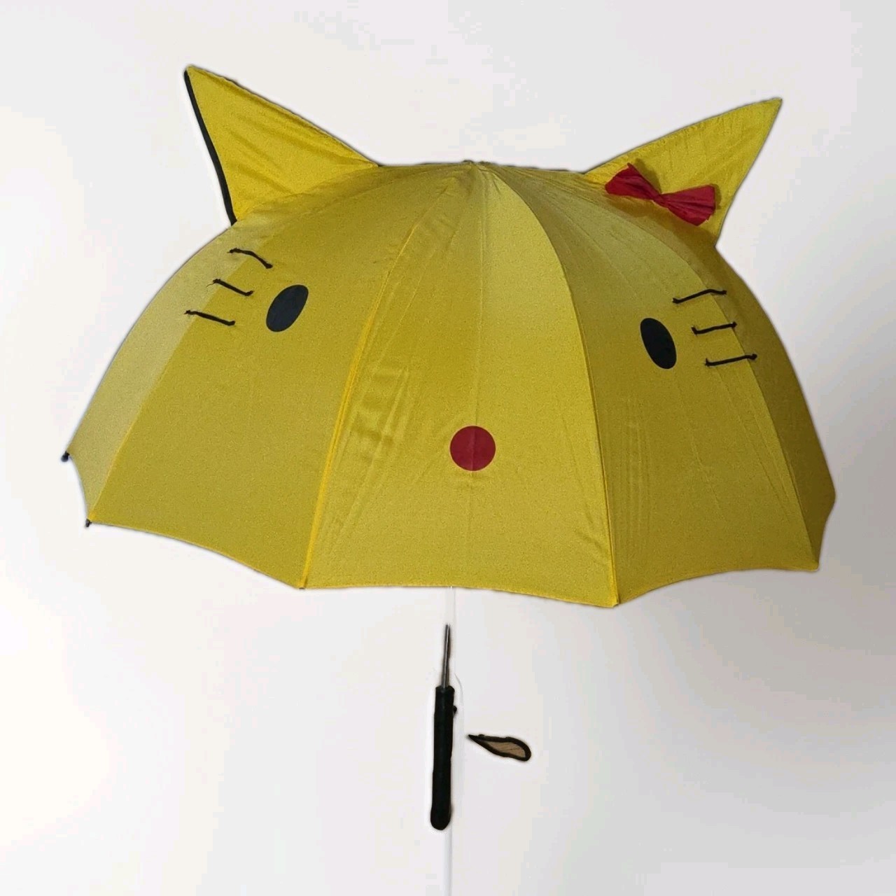 Cat Rain Umbrella Kelly Yellow Kitty Cat Kitten Red Bow Ears 30" Roll Up Travel