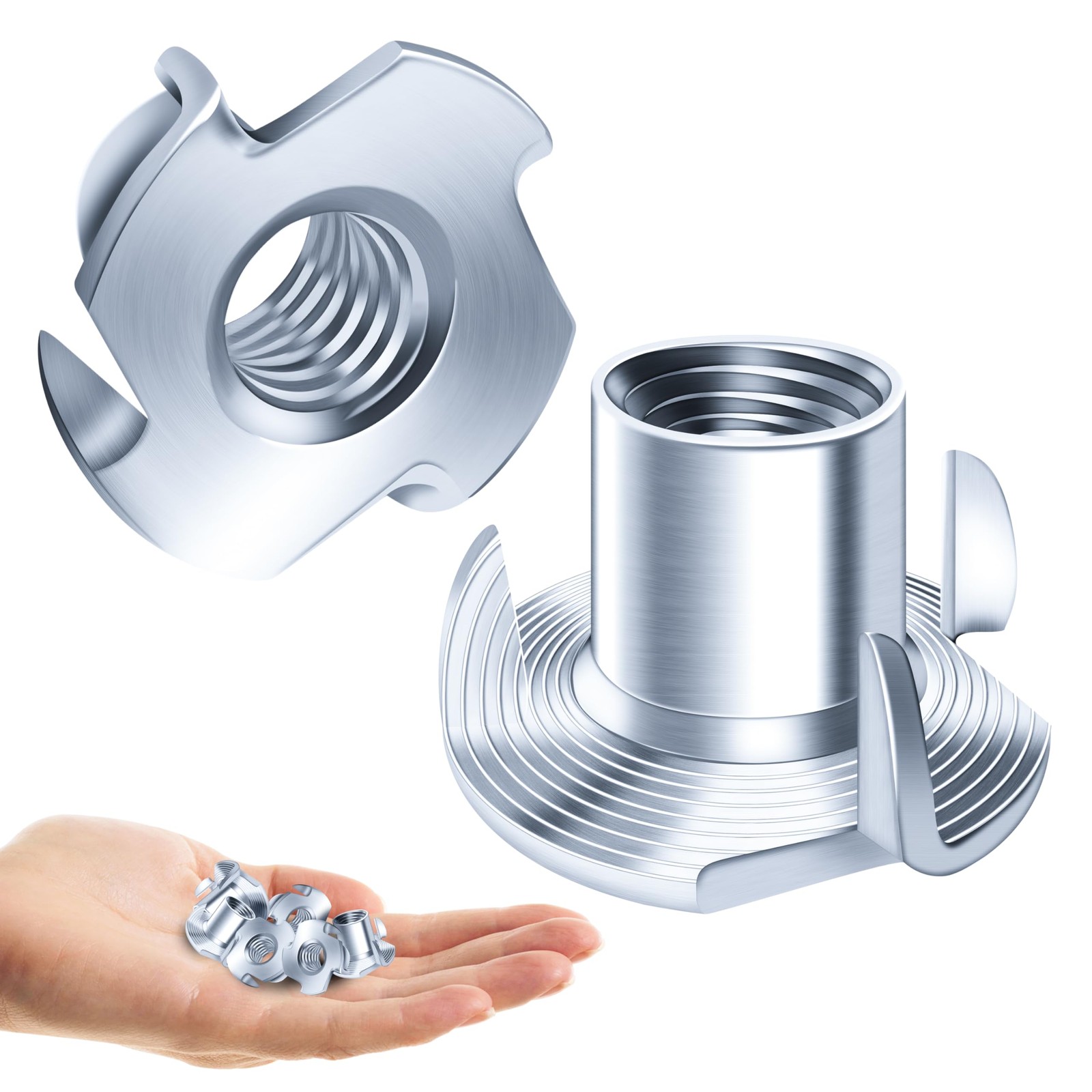 EASTPUK 100PCS 1/4-20 T-Nuts Zinc Plated Steel Nutserts, 1/4"-20, Silver