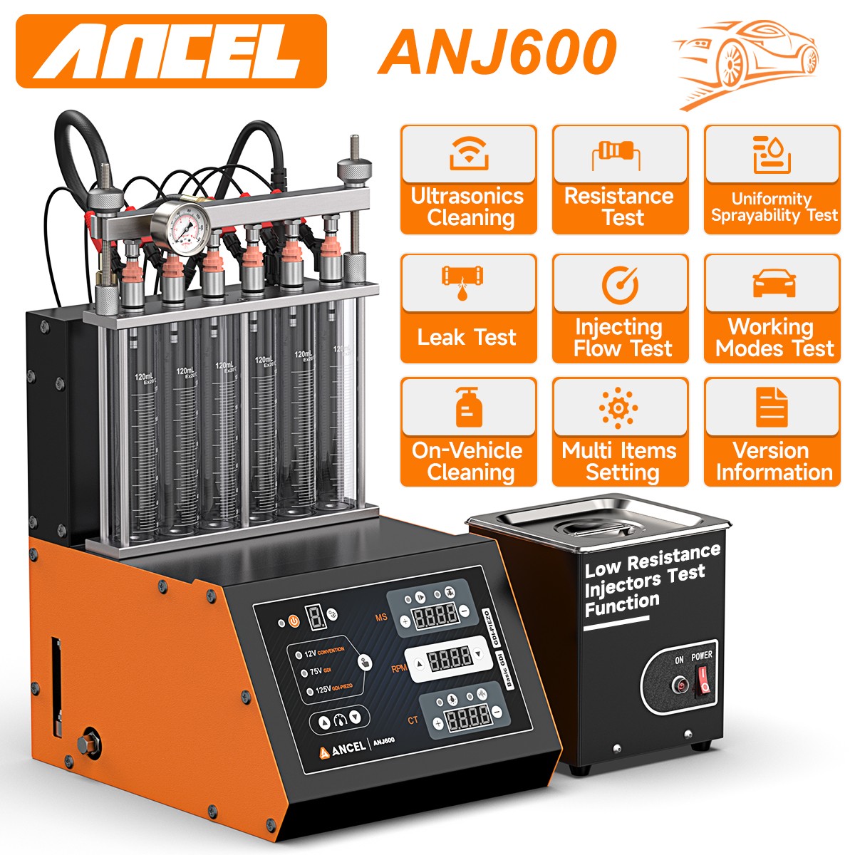 ANCEL ANJ600 GDI FSI Fuel Injector Cleaner Tester Ultrasonic Cleaning Machine