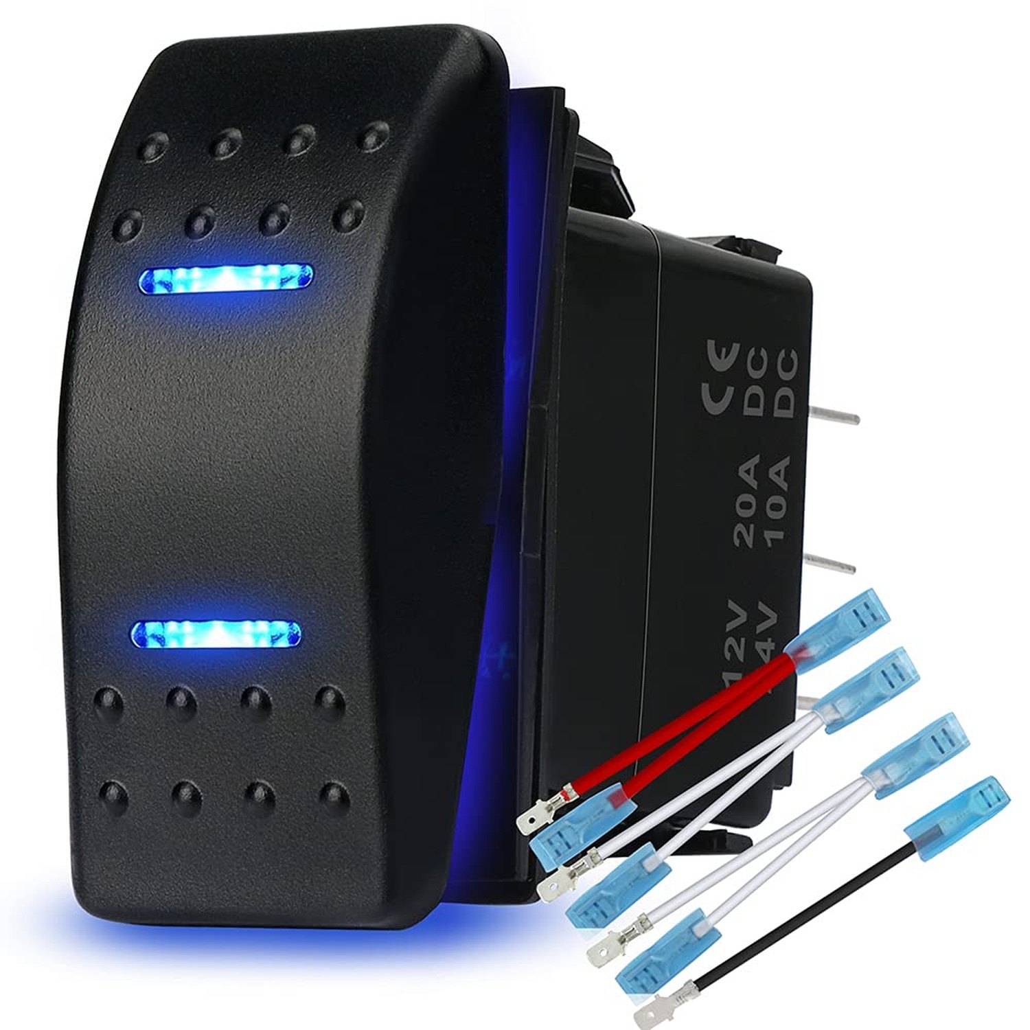 Waterproof Rocker Switch Toggle On-Off-On 12V/20A 24V/10A 7Pin DPDT Blue LED ...