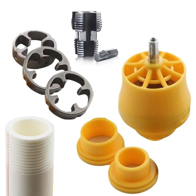 Electric Drill Compatible PVC Pipe Threader Kit with Various Die Sizes -Set 7PCS