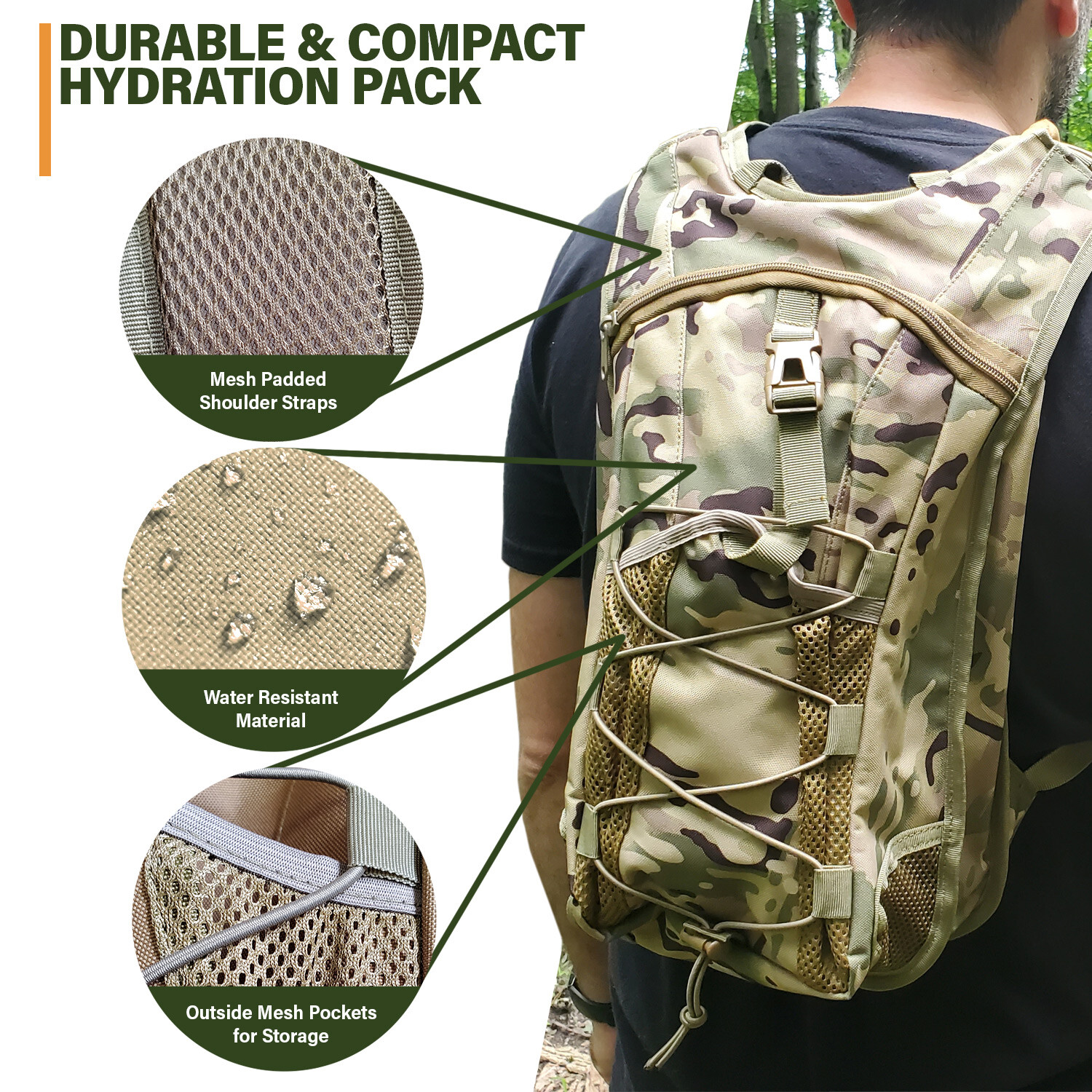 Tactical Hydration Pack with 3L Leak-Proof Water Bladder - 4 Colors Available