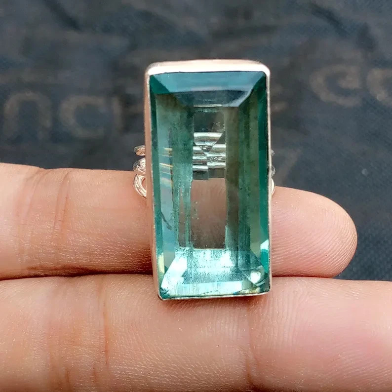 Aquamarine 925 Sterling Silver Band & Statement Ring  Handmade  Ring All Size