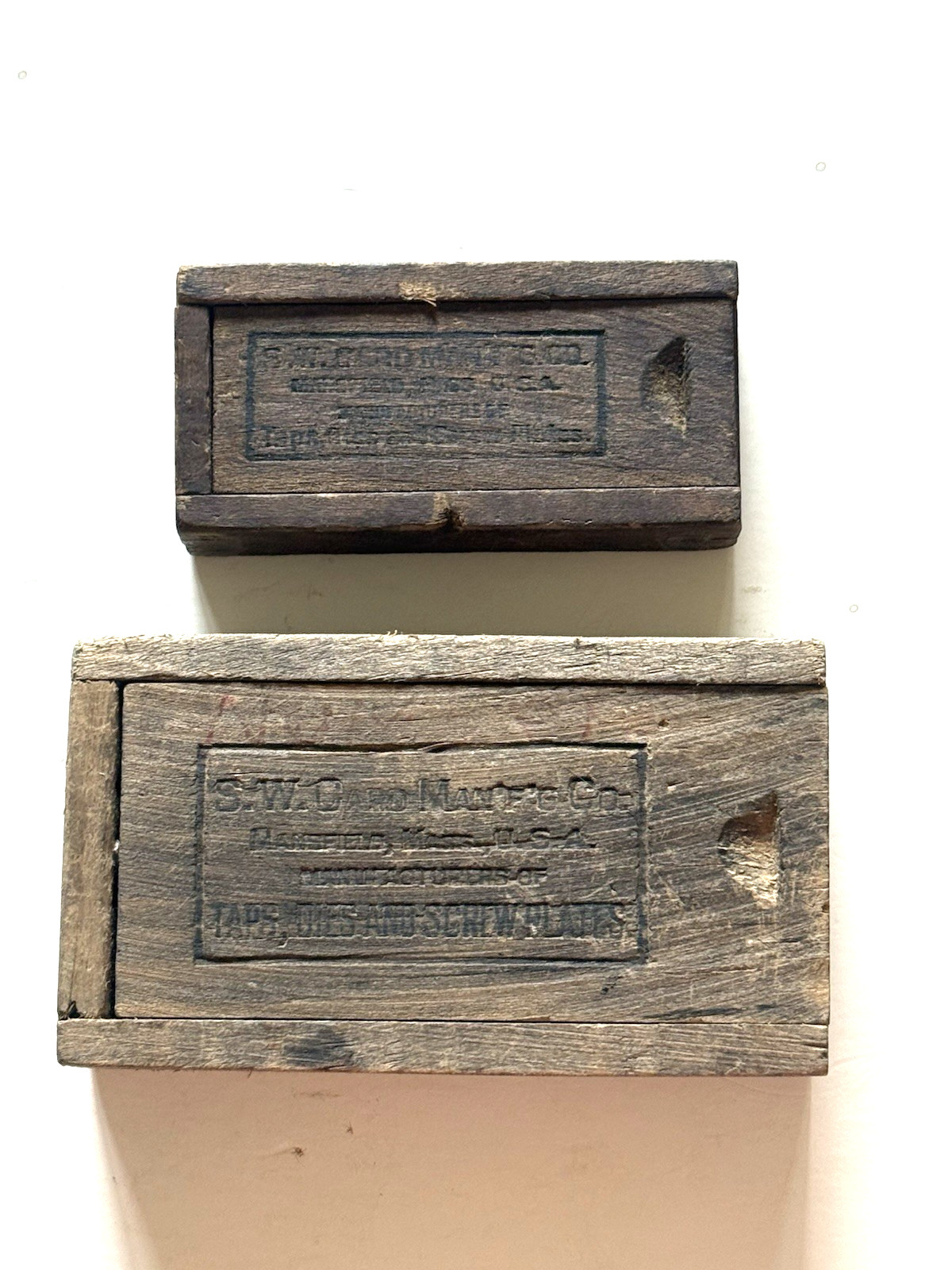 Vintage SW Card Manufacturing Co. Die Tap - 2 Wooden Boxes