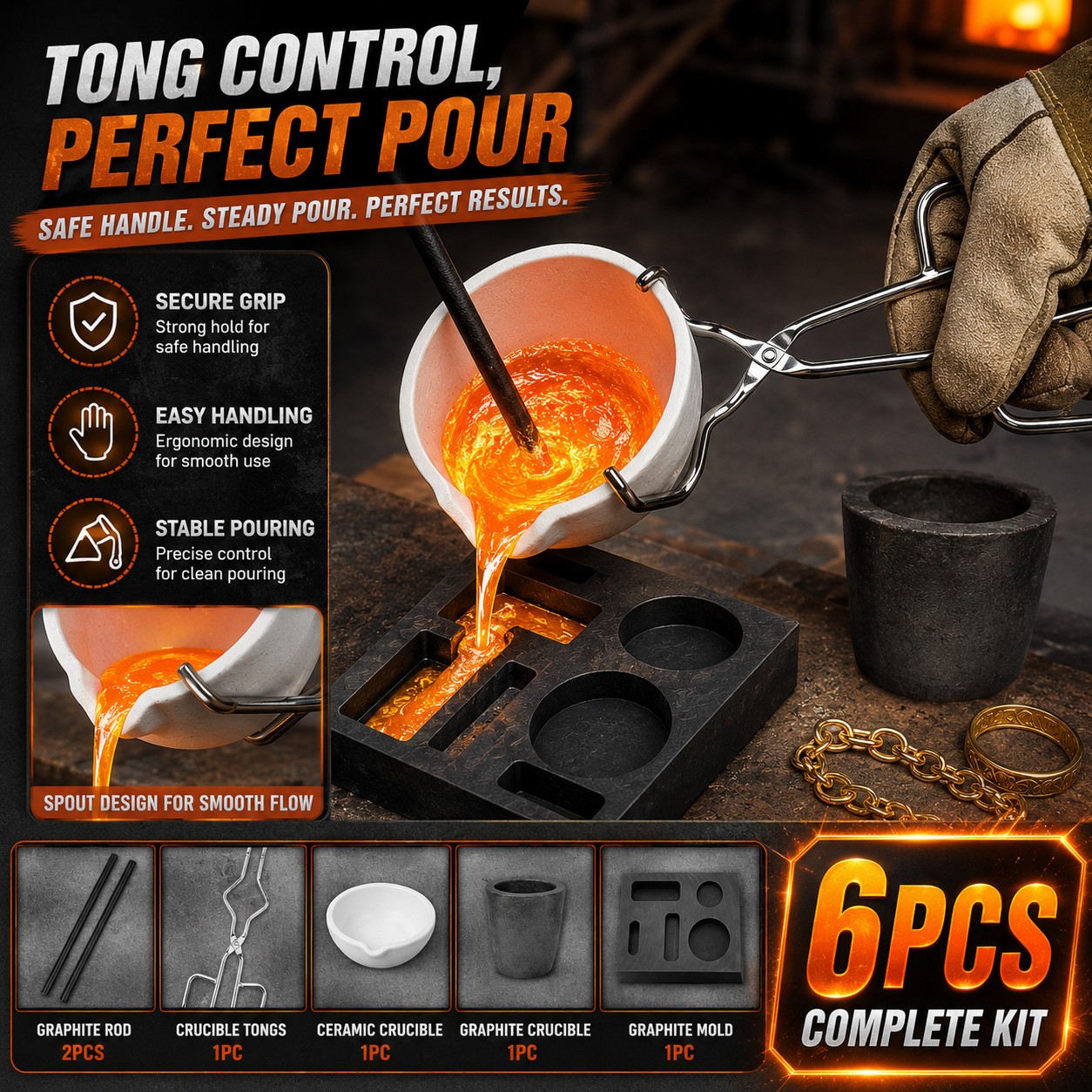 6Pack Graphite Ingot Crucible Mold Combo Torch Melting Gold Silver Copper Tools