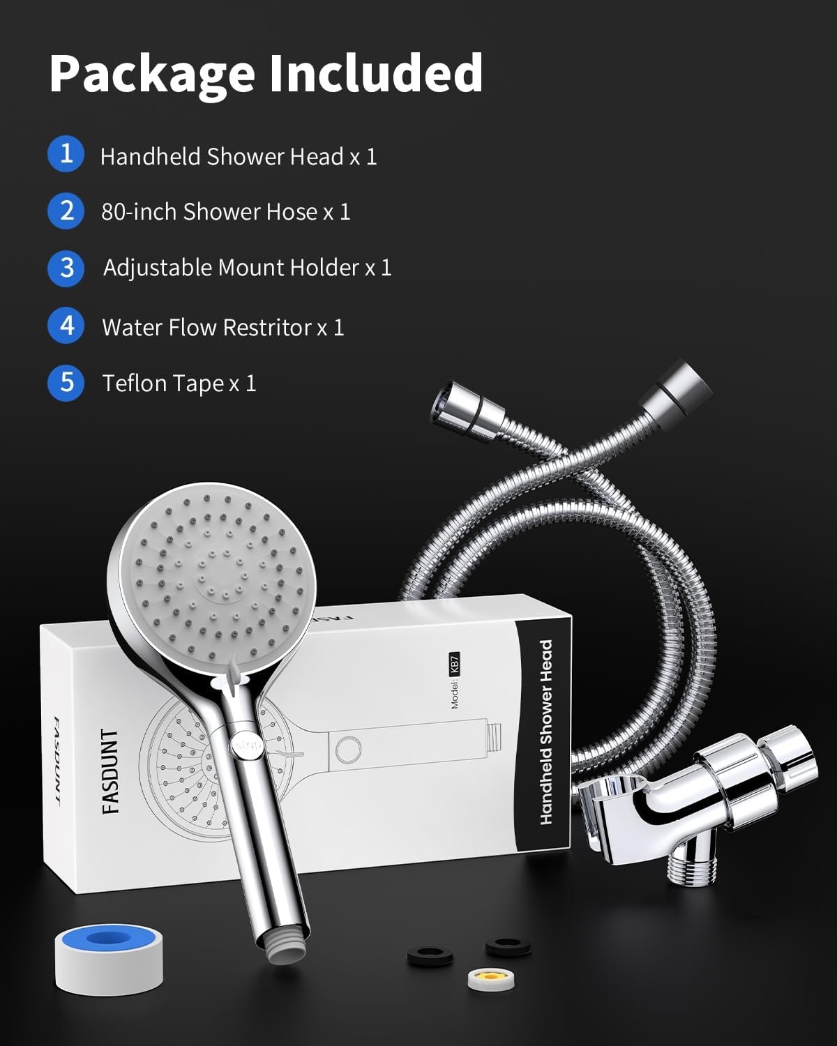Pressure Handheld Shower Head with 80" Extra Long Stainless