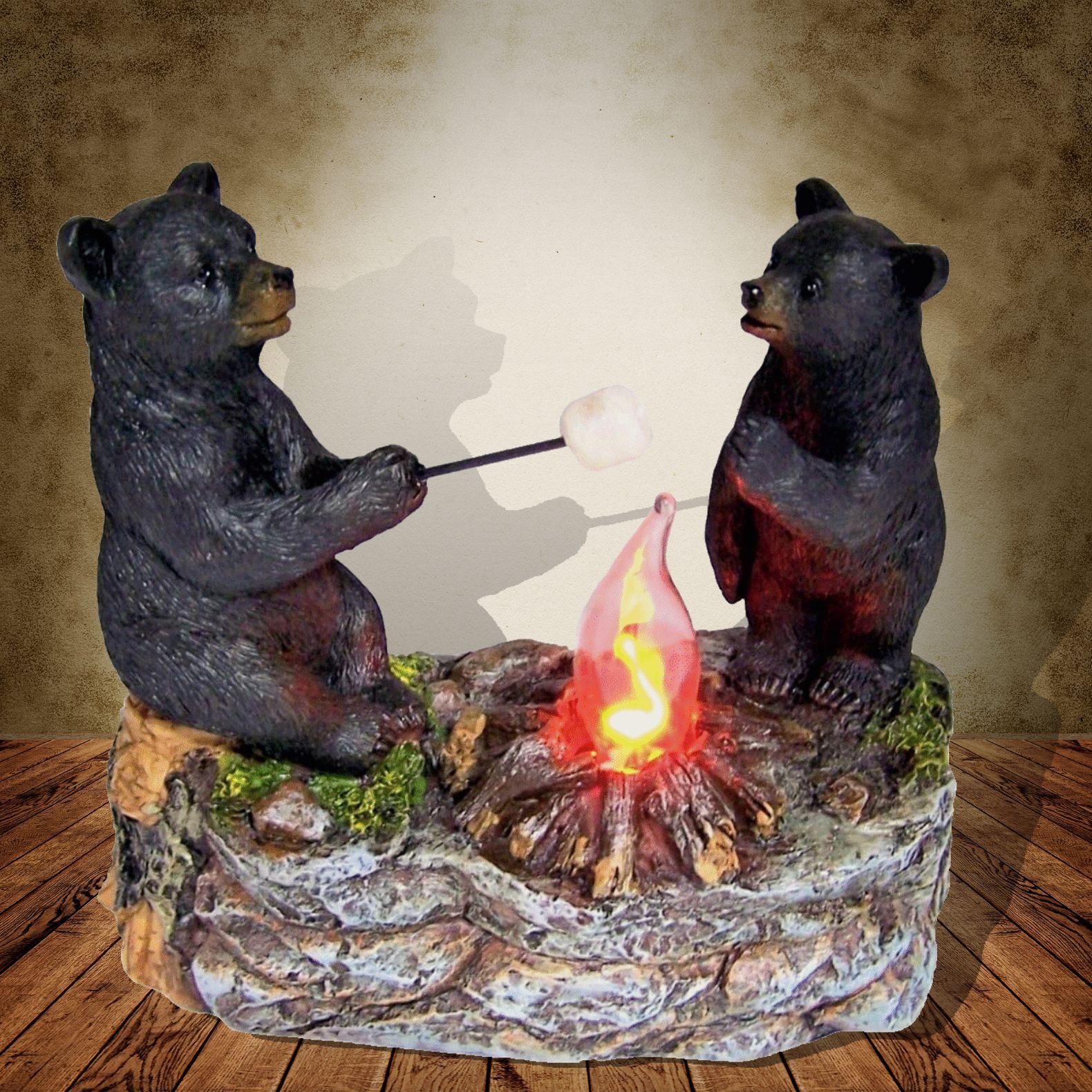 Black Bear Campfire Table Top Bedside Night Light NightStand Lamp Home Decor
