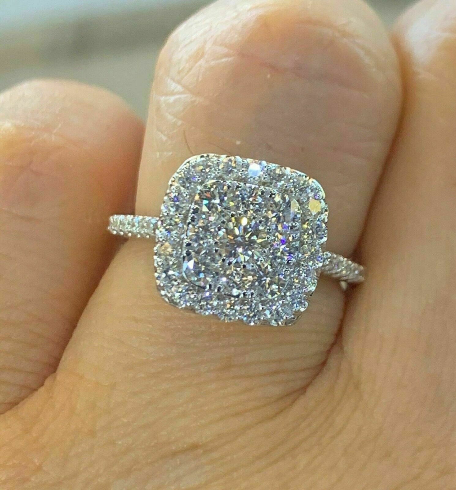 2.10Ct Round Lab-Created Diamond Cluster Engagement Ring 14K White Gold Finish
