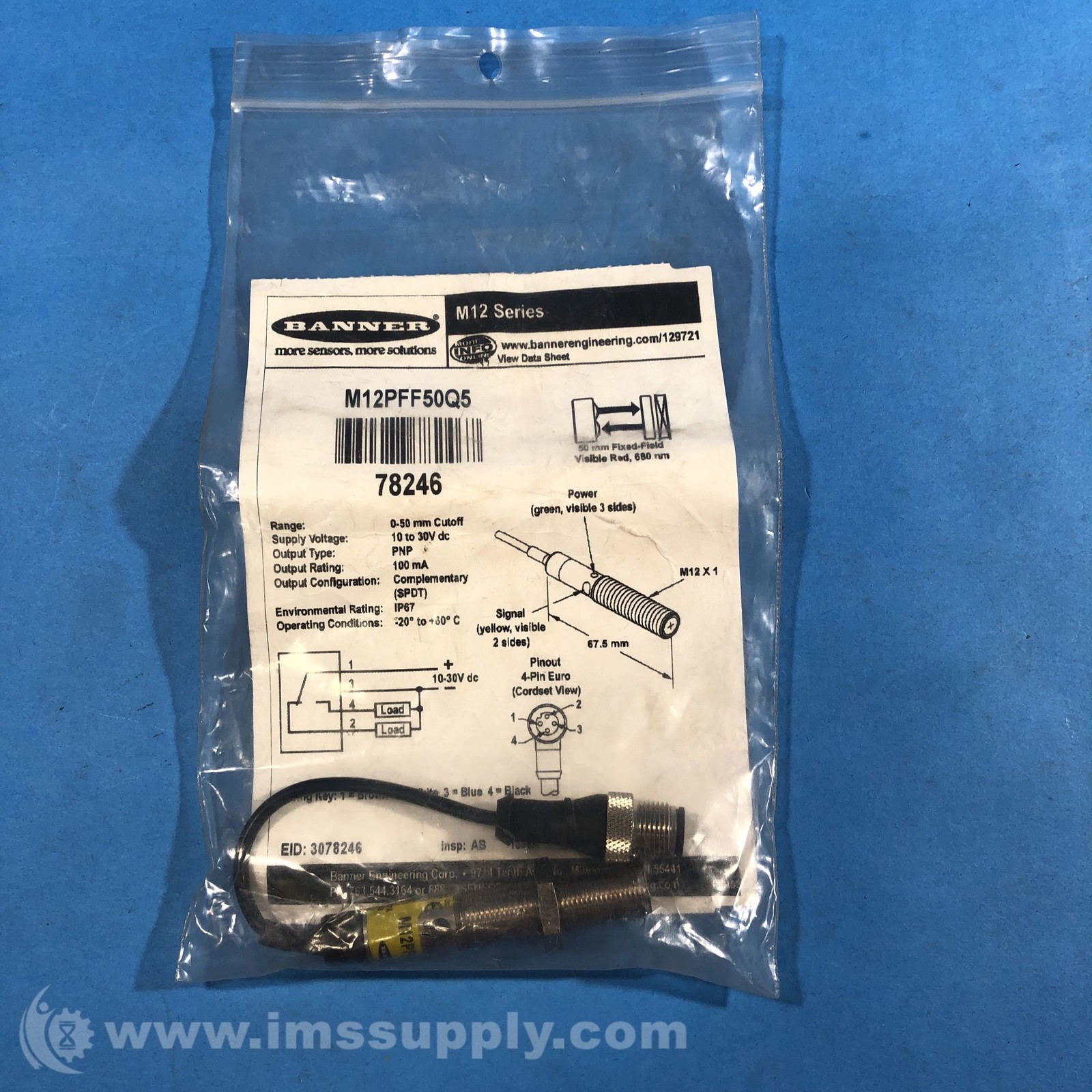 Banner M12PFF50Q5 M12 Series Metal 12MM Barrel-Mount Sensor USIP