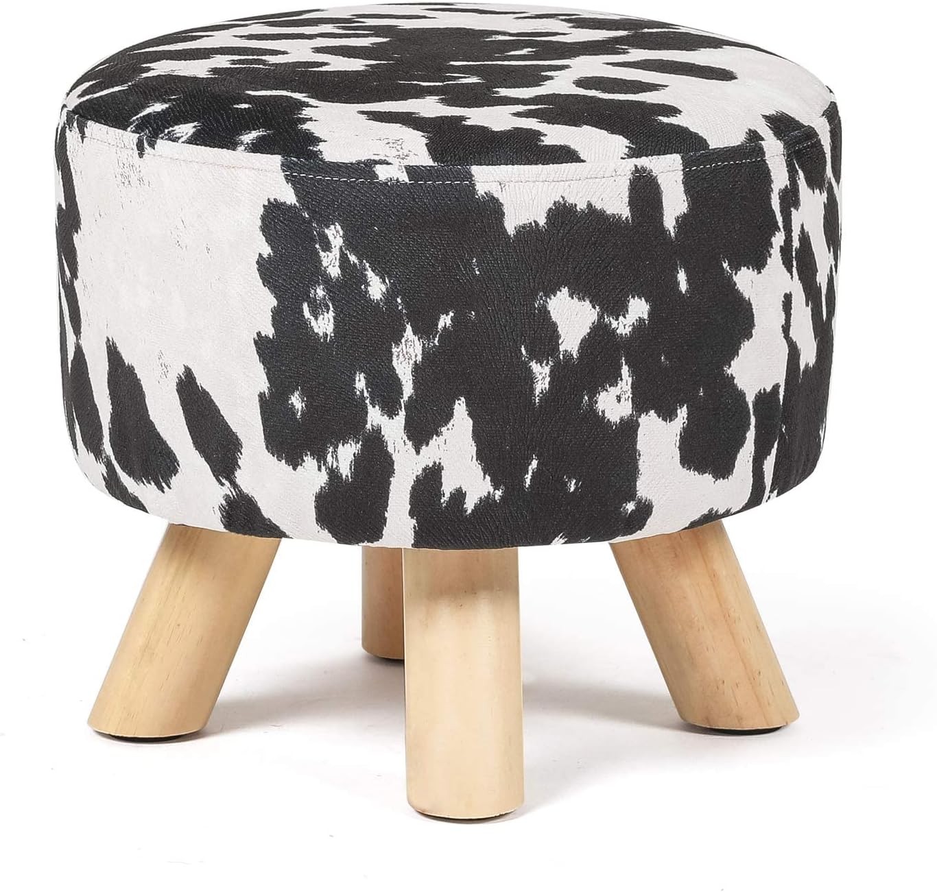 Asense Round Ottoman Footstools Small Foot Rest Linen Fabric Padded Footrest wit