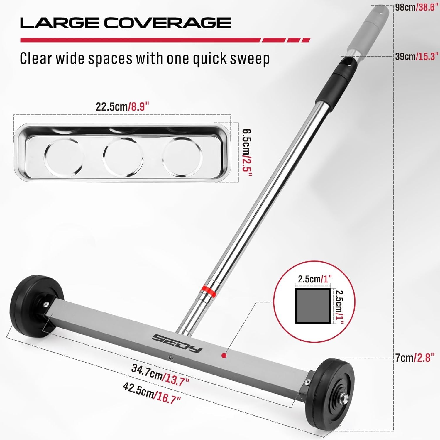 Heavy-Duty 17-Inch Magnet Roller with Telescoping Handle: Ideal for Workshops