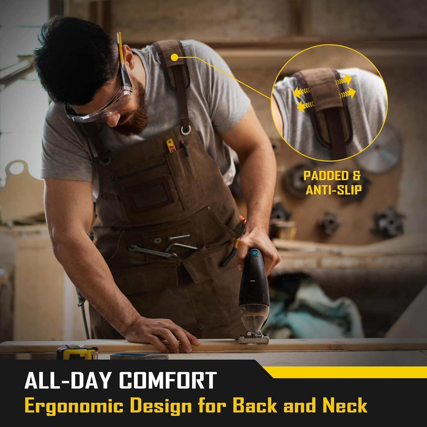 16oz Waxed Canvas Oversized Work Apron With Tape Holder Deep Pockets