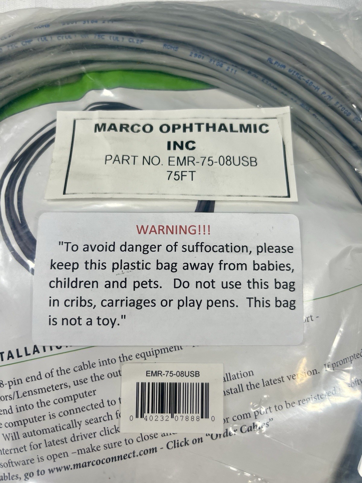 Marco Ophthalmic EMR-75-08USB 75ft 8-Pin USB Interface Cable Auto Refractor