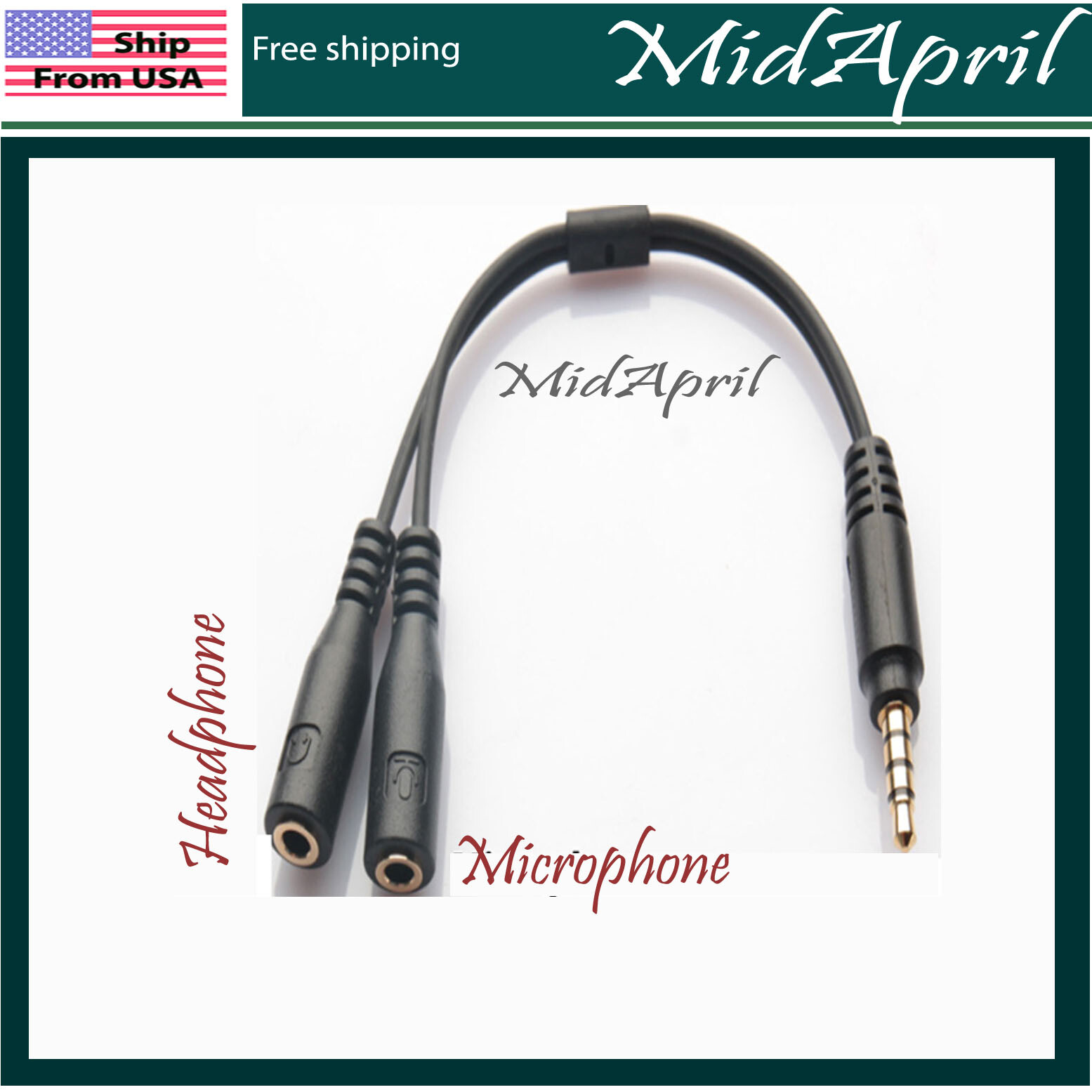 2 pieces Headset Adapter -Separate Headphone Microphone Plugs 3.5mm M/F