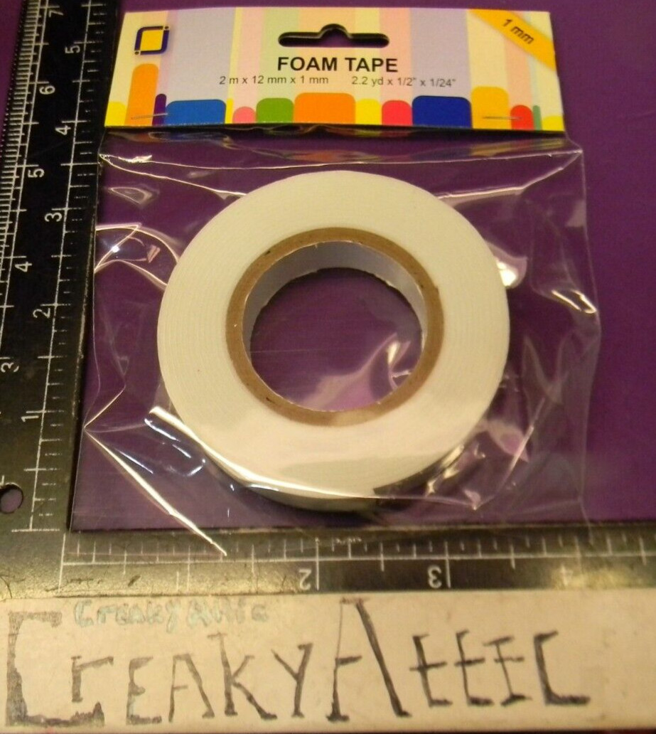 FOAM TAPE 1/2'' INCH 2.2 YARDS DOUBLE SIDED CRAFT SCRAPBOOKING CREAKYATTIC