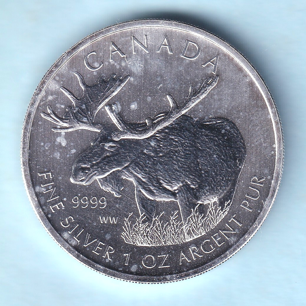 Canada. 2012 1 oz Silver - 5 Dollars.  Moose. UNC