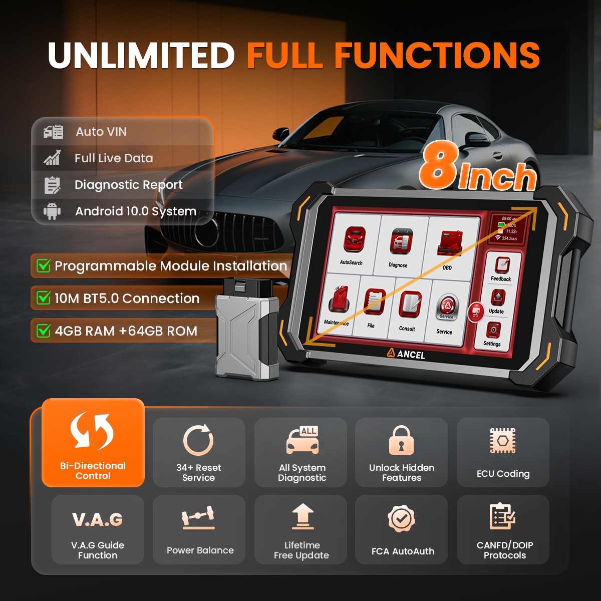 ANCEL DS600 BT OBD2 Scanner All System Diagnostic Tool IMMO/Key Programming