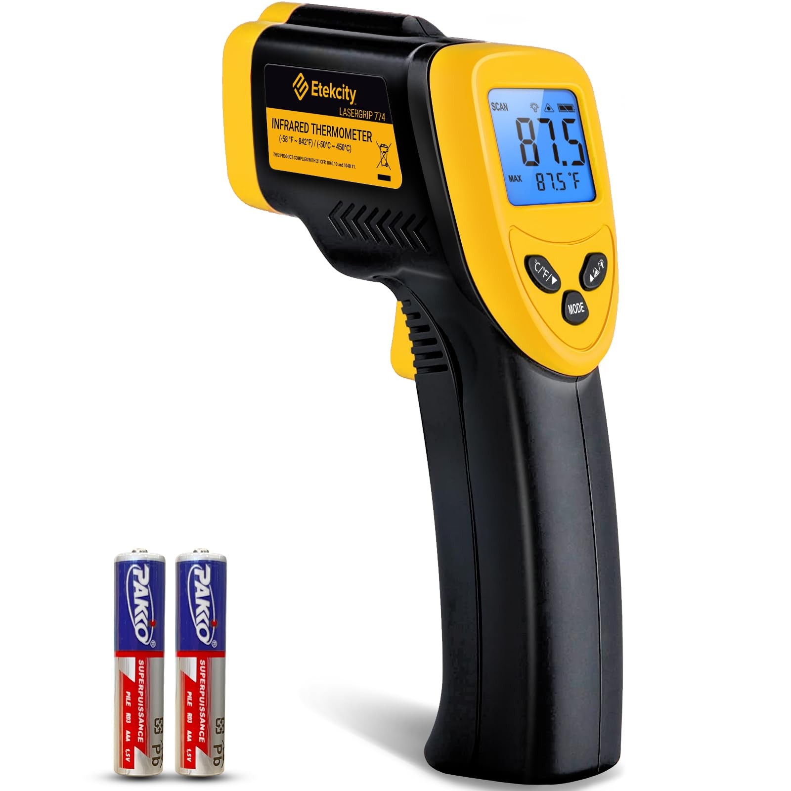 Etekcity Infrared Thermometer Laser Temperature -58°F to 842°F, Light Yellow