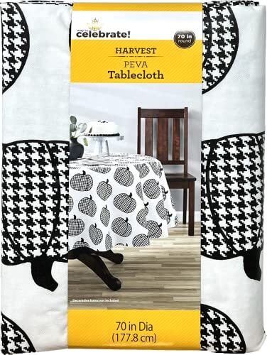 Celebrate Harvest PEVA Tablecloth 70R (Hndstth Pumpkin)
