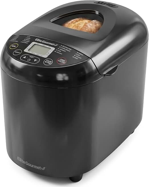 Elite Gourmet Programmable Bread Maker, 2 Lb, 3 Sizes, 19 Presets, Black