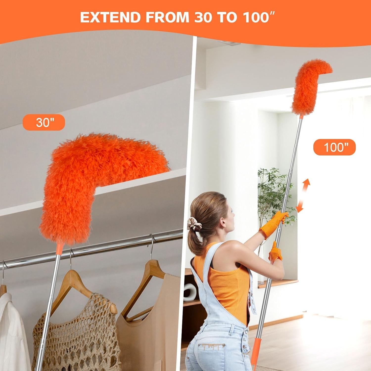 Extendable Microfiber Duster 30–100'' Telescopic Pole Bendable Head Ceiling Fans