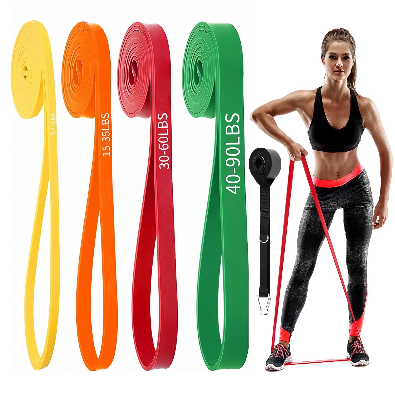 Resistance Bands for Working Out, 4-Level Pull Up Assist Bands Set with Door ...