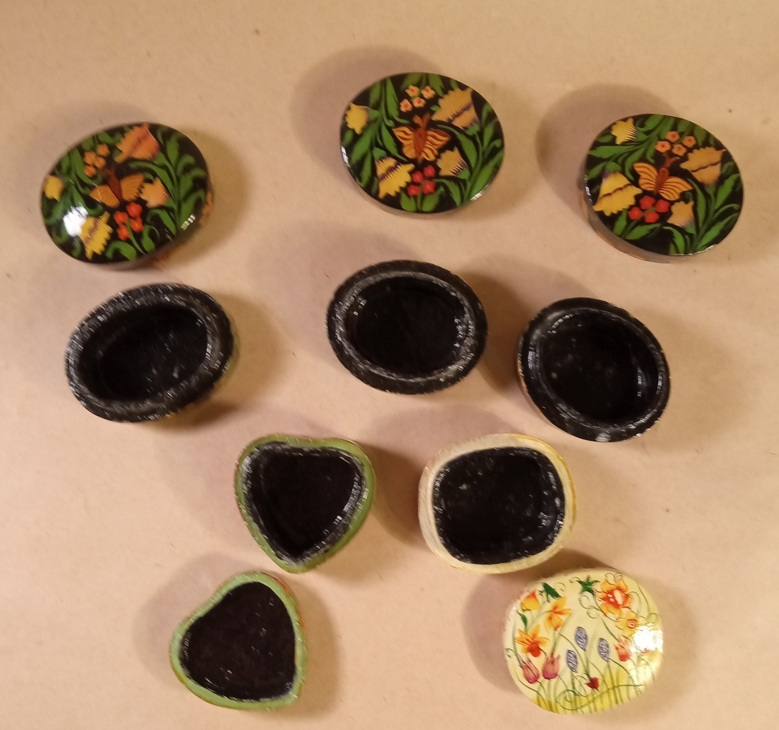 Small Trinket Boxes. Set Of 5. Paper Machete. 2" Average. Glazed