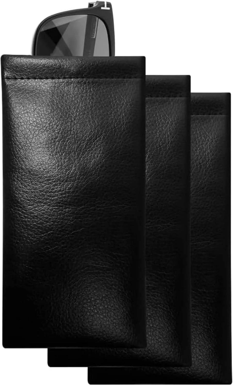 3 Pack Leather Soft Sunglasses Case Squeeze Top Portable Eyeglasses Pouch Glasse