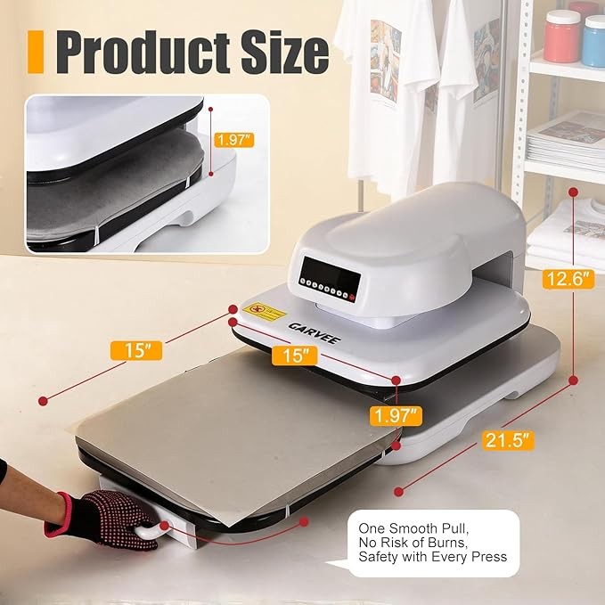 Auto Heat Press Machine 15x15" Smart Digital Temp/Timer 4 Memory Modes for HTV