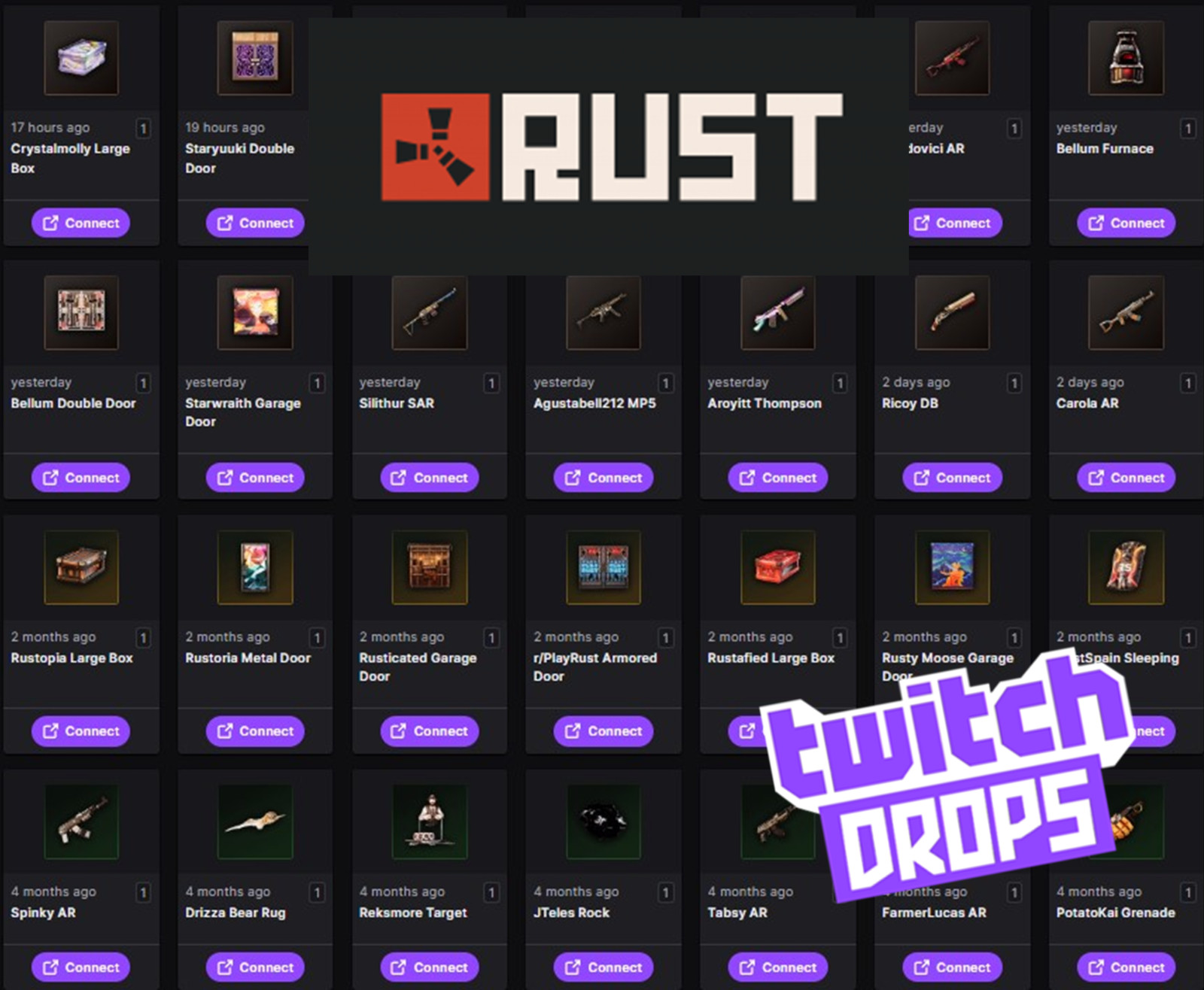 Rust Twitch Drops - Round 39 + 40 + 41 + 42 - ALL 41/41 Items/Skins