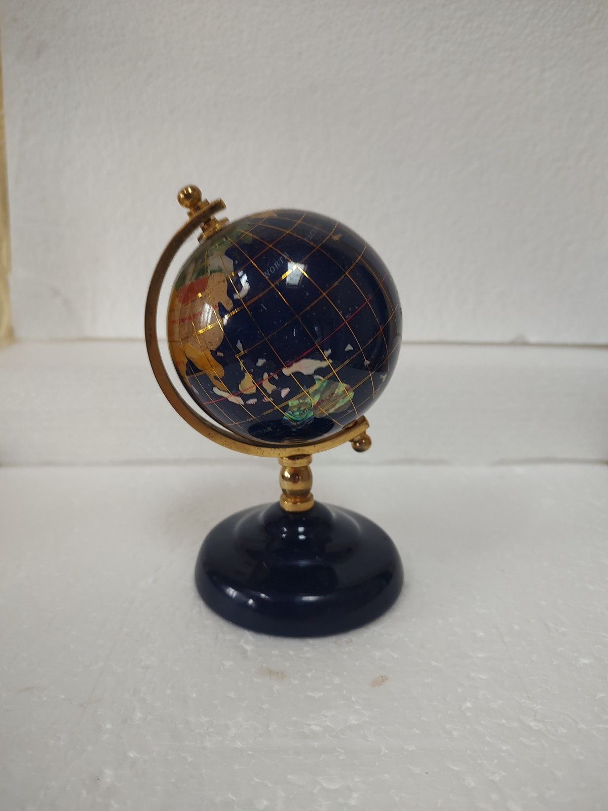 Lapis Globe Gold Tone Stand 5 Inch