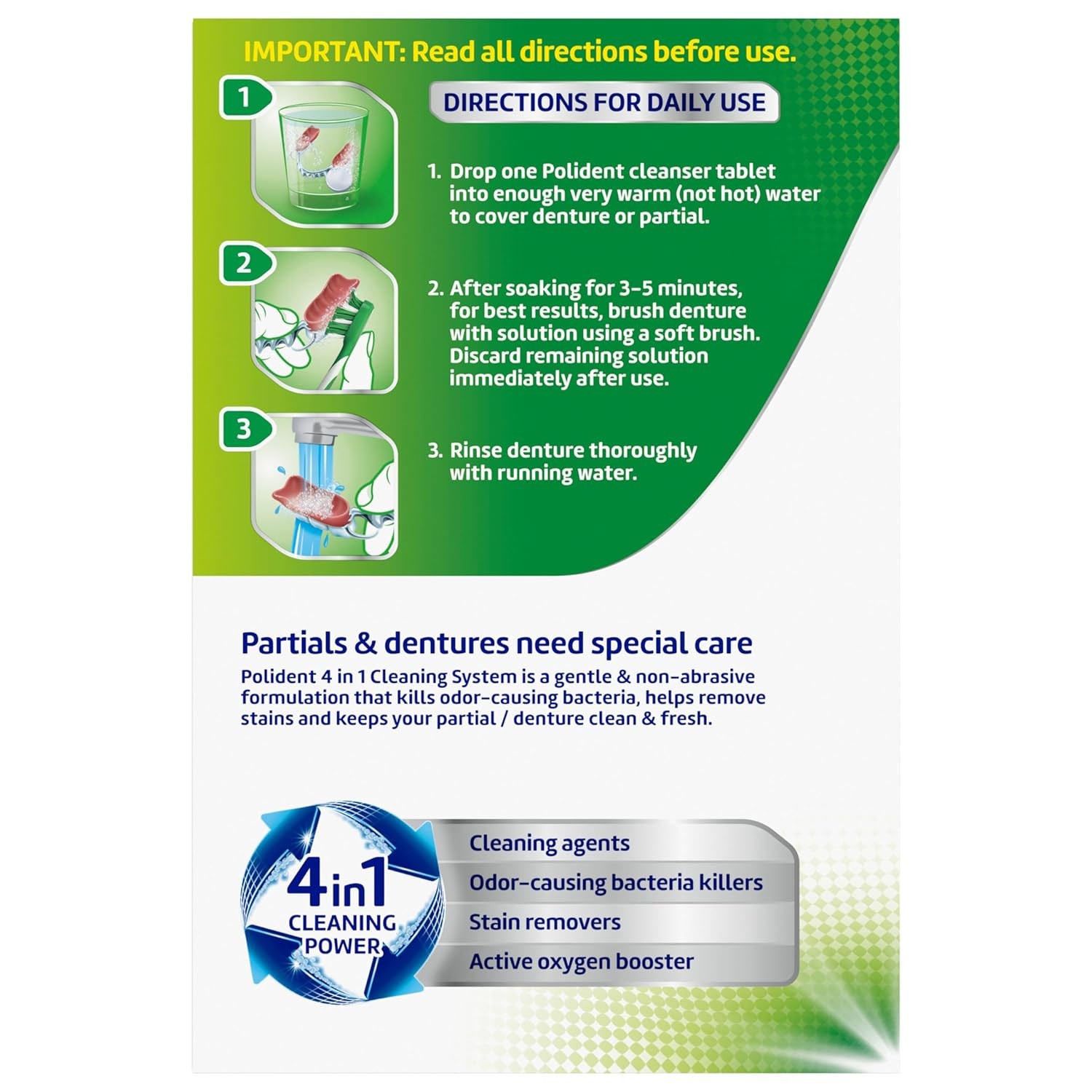Polident 3 Minute Denture Cleanser Tablets 120 Count