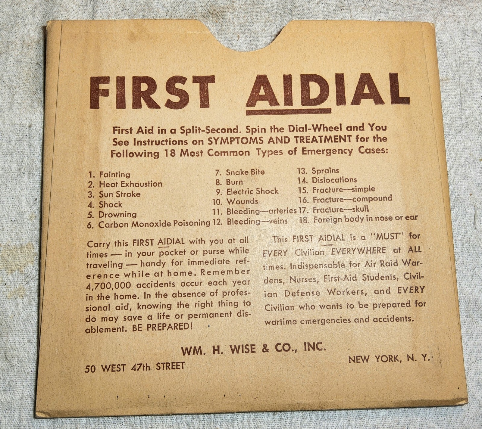 1942 FIRST AIDIAL SPIN WHEEL MODERN HOME PHYSICIAN TOOL COMPLETE SET WISE & CO.