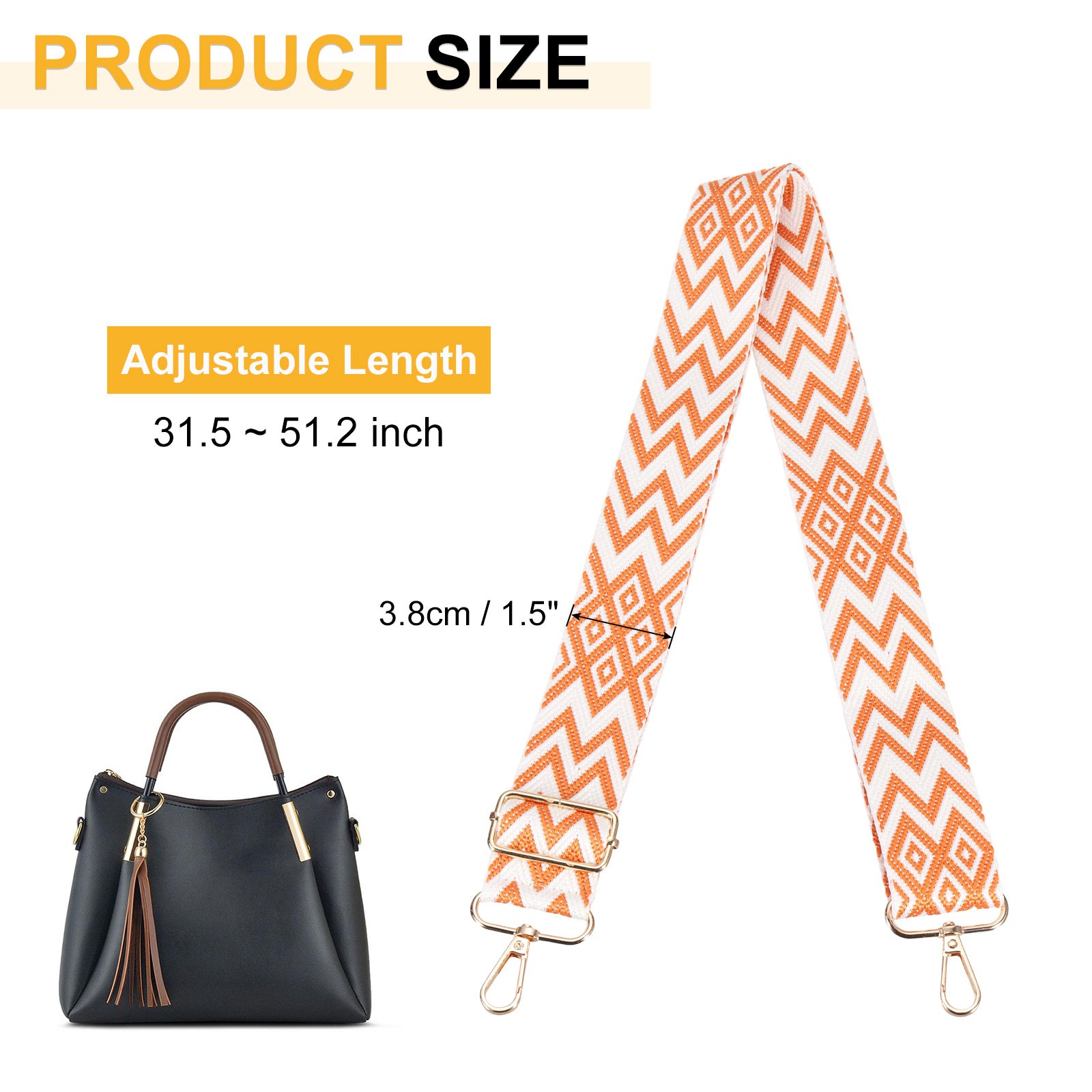 1.5" Wide Adjustable Strap Handbag Shoulder Crossbody Straps Orange