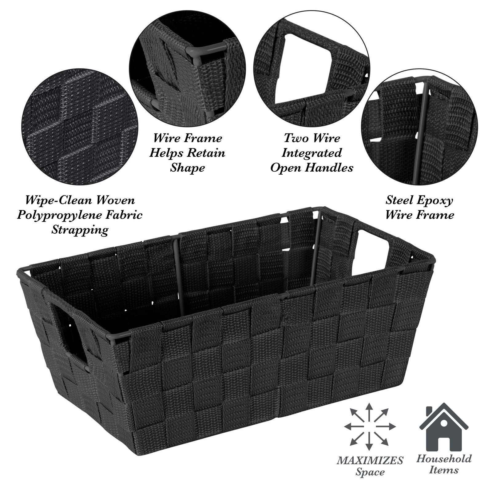 Simplify Small Woven Storage Shelf Bin, Black