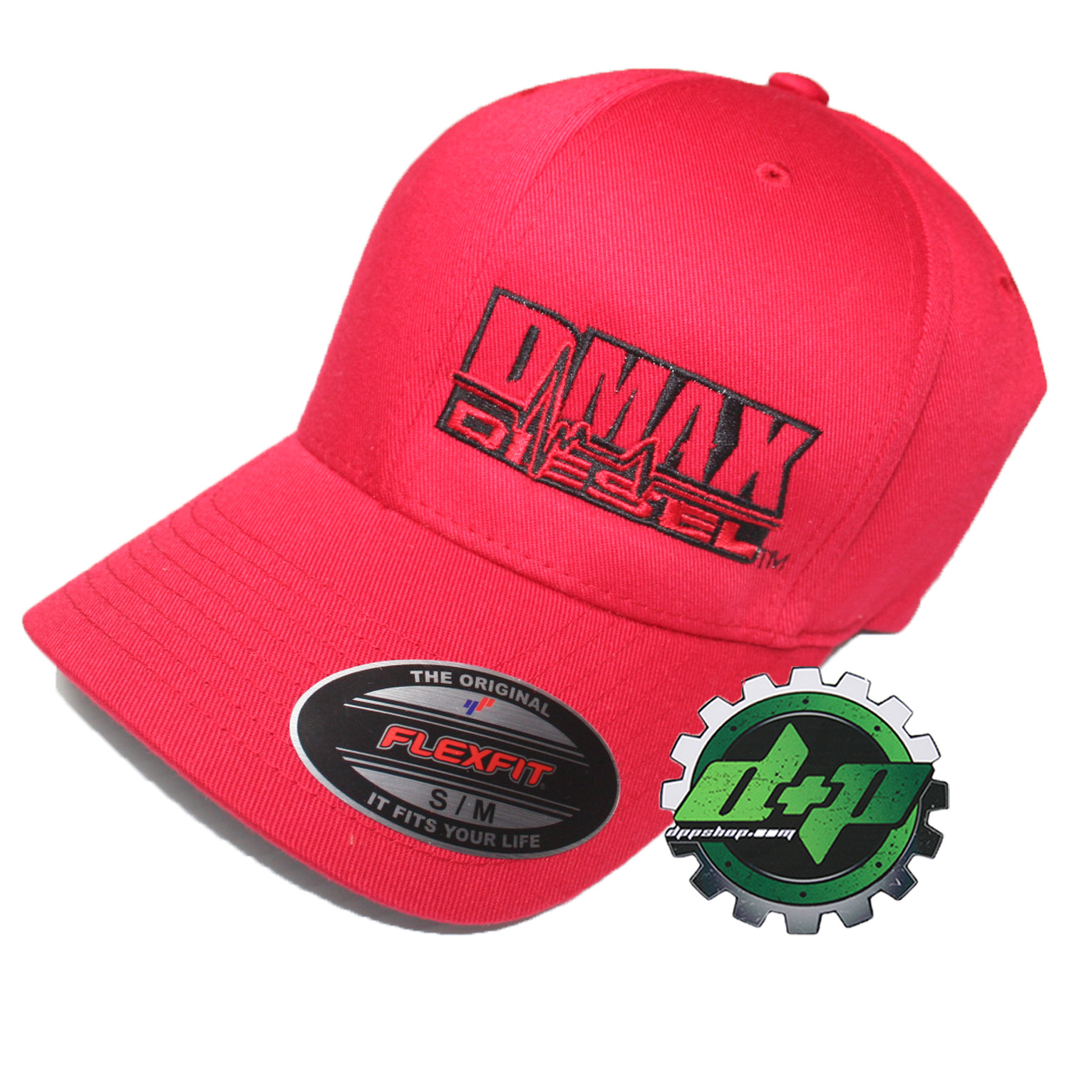 S/M DMAX Diesel Flexfit fitted trucker RED ball cap hat Chevy Duramax