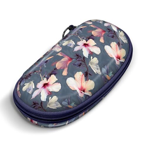 Sunglasses Case with Carabiner, Hard Shell Shockproof Sport Blooming Hibiscus