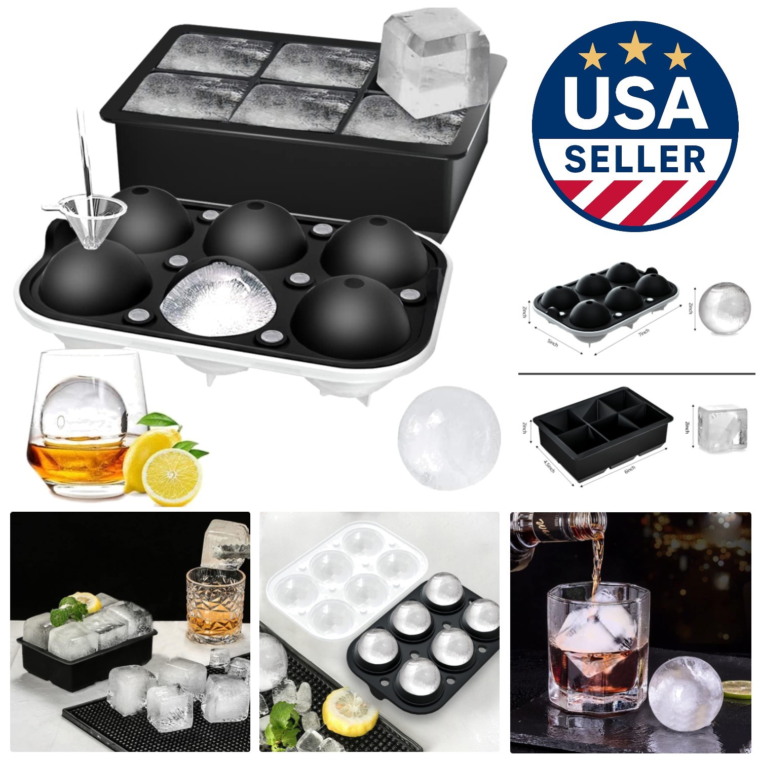 Versatile Ice Ball & Large Cube Trays - Dishwasher Safe & Durable Silicone