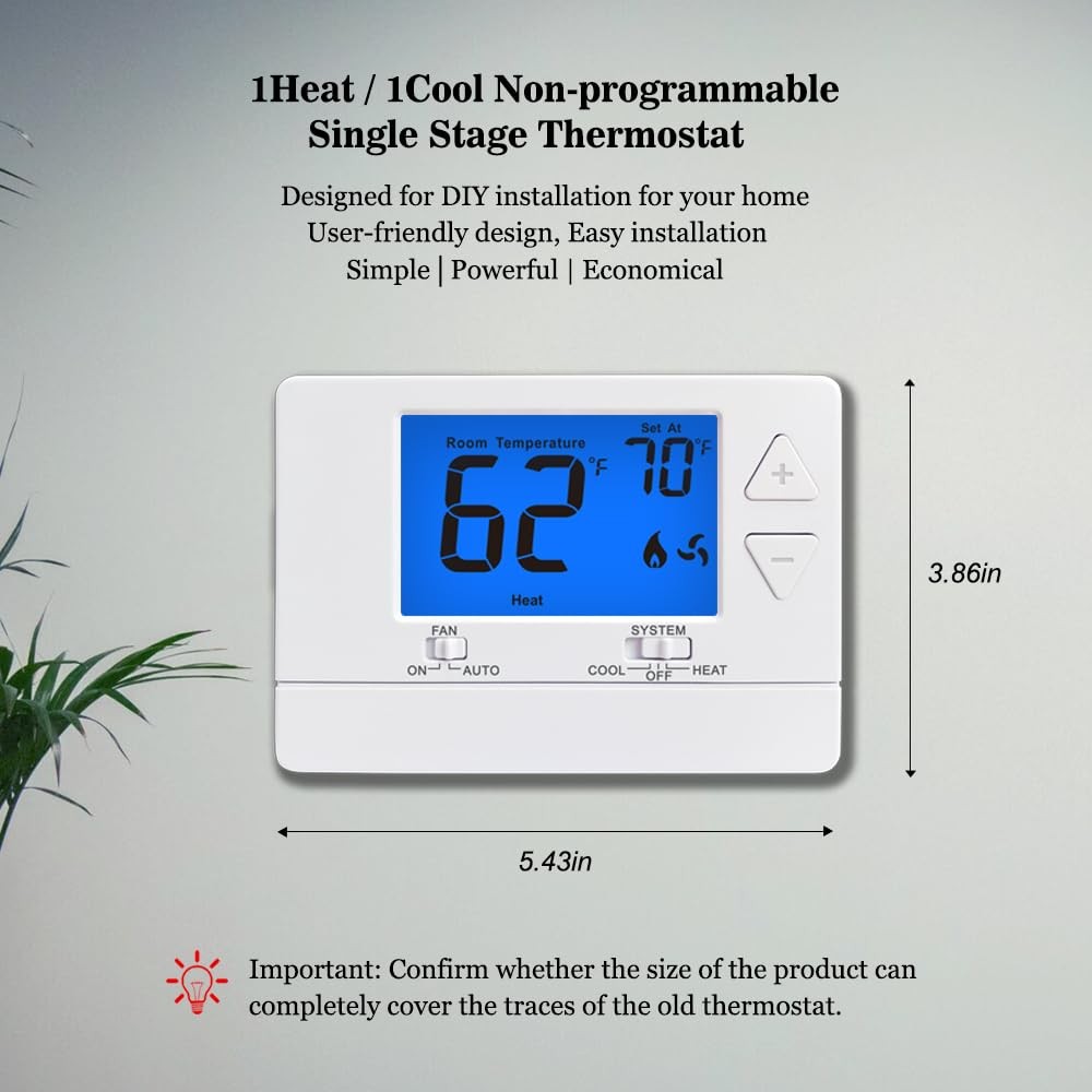 NonProgrammable Thermostat for House, Digital Energy-Saving Thermostat,Single...