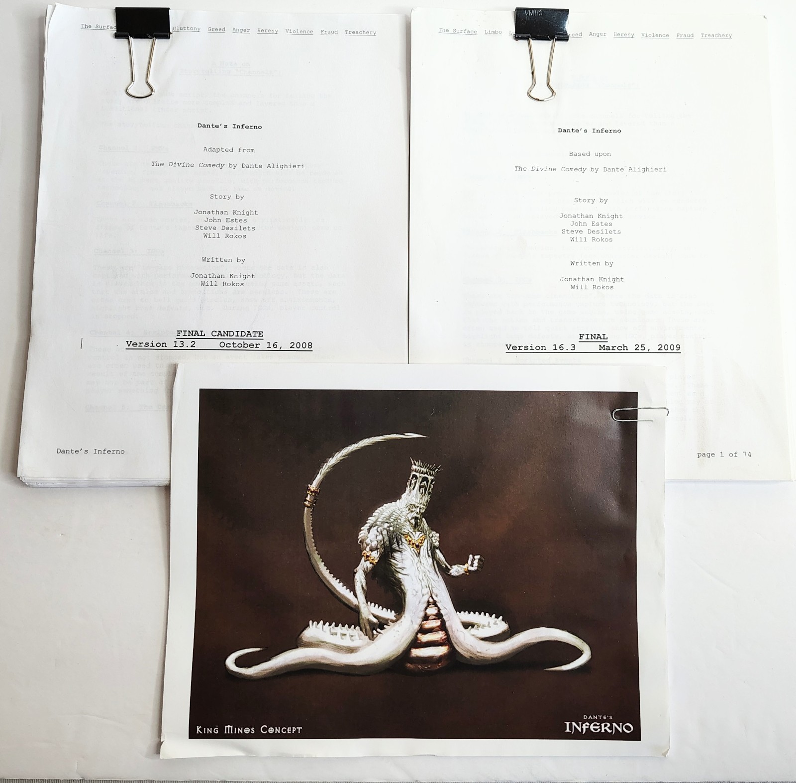 Dante's Inferno Video Game Script Lot Voice-Over Richard Moll King Minos Death