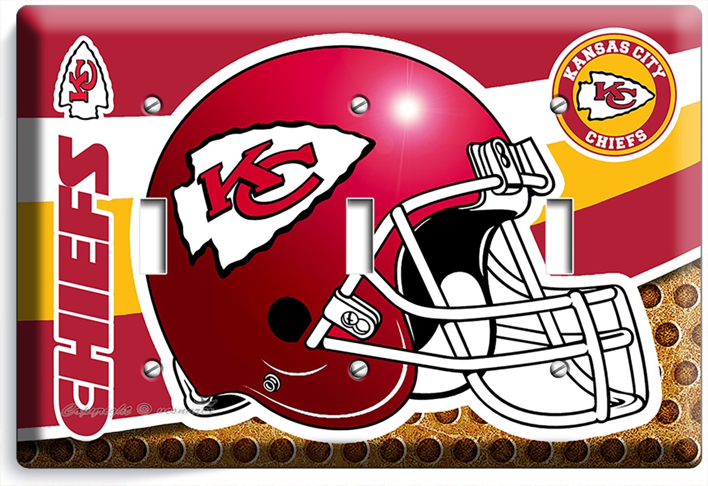 KANSAS CITY CHIEFS FOOTBALL TEAM 3 GANG LIGHT SWITCH WALL PLATE SPORT ROOM DECOR