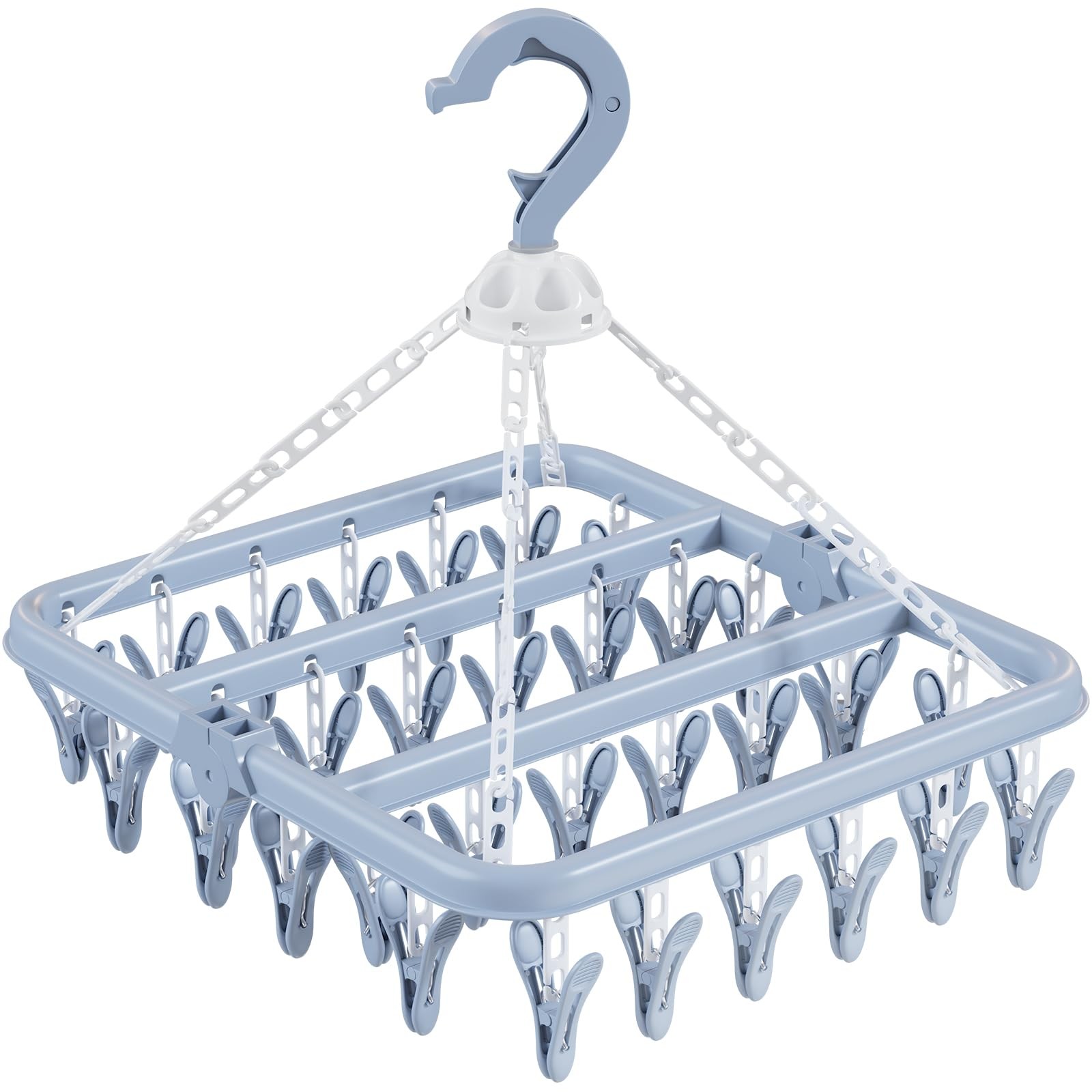 Clothes Drying Rack with 32 Clothespins, Bule Foldable Hanging Drying Racks, ...