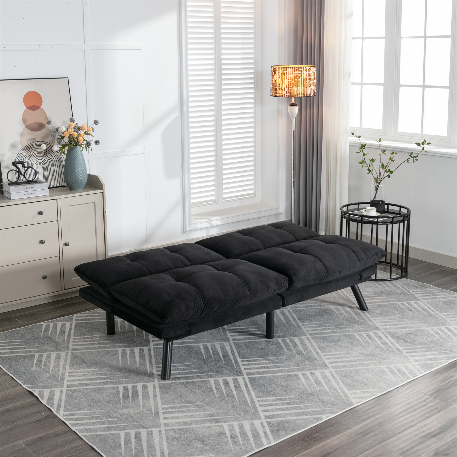 Black Convertible Folding Modern Sofa Bed Fit Small Apartment or Room Well