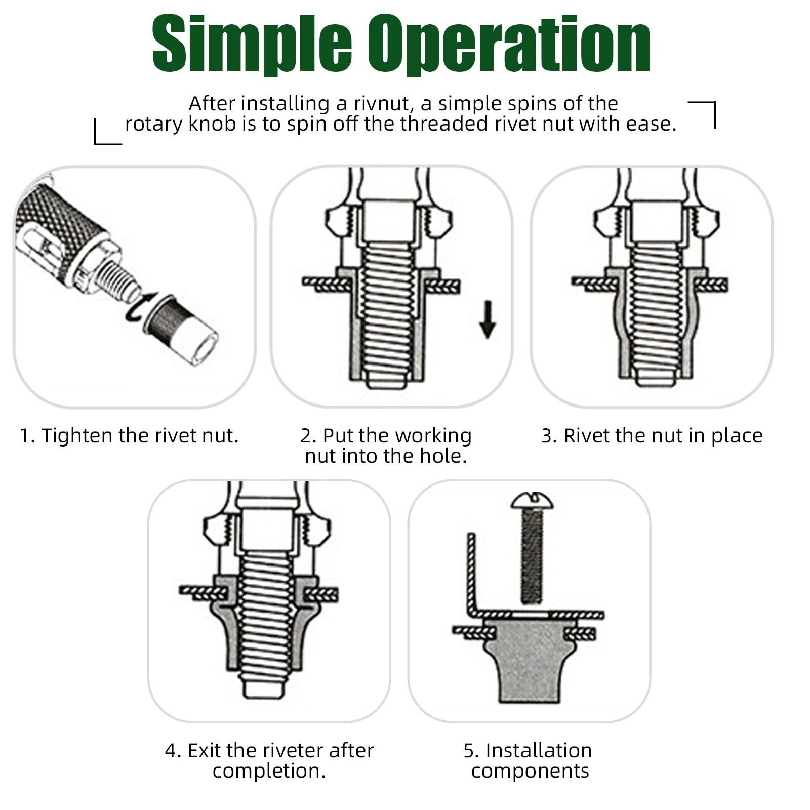 240pcs Rivet Gun Kit Rivnut Thread Setting Tool Nut Setter NutSert Metric SAE